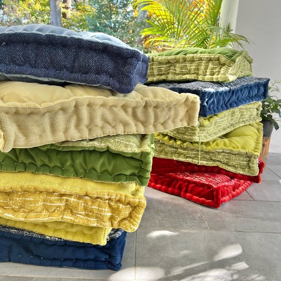 Custom, hand made, luxury fabric floor cushions